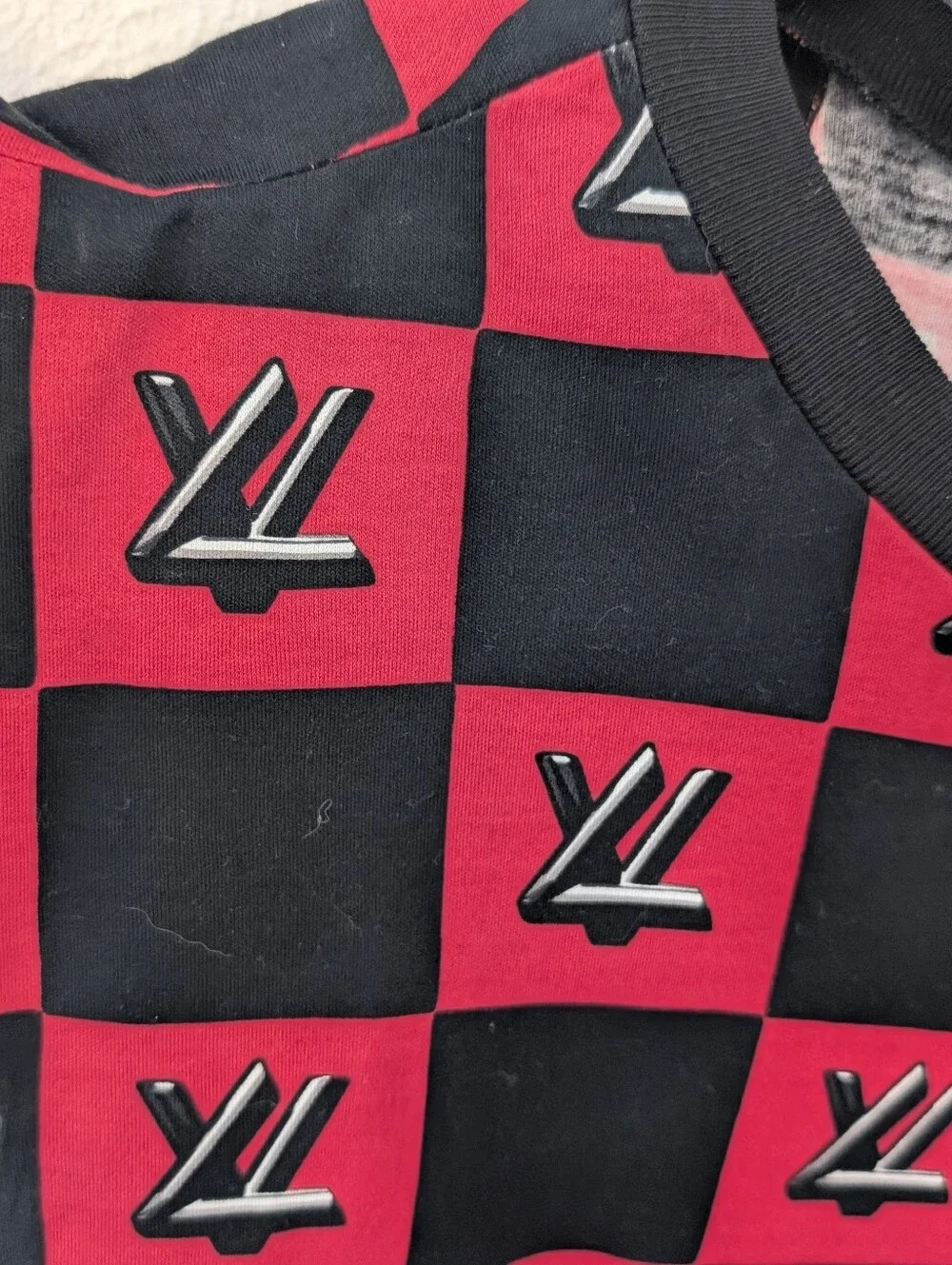 Louis Viutton Sleeveless Top with Embossed Logo Pattern - Black & Red